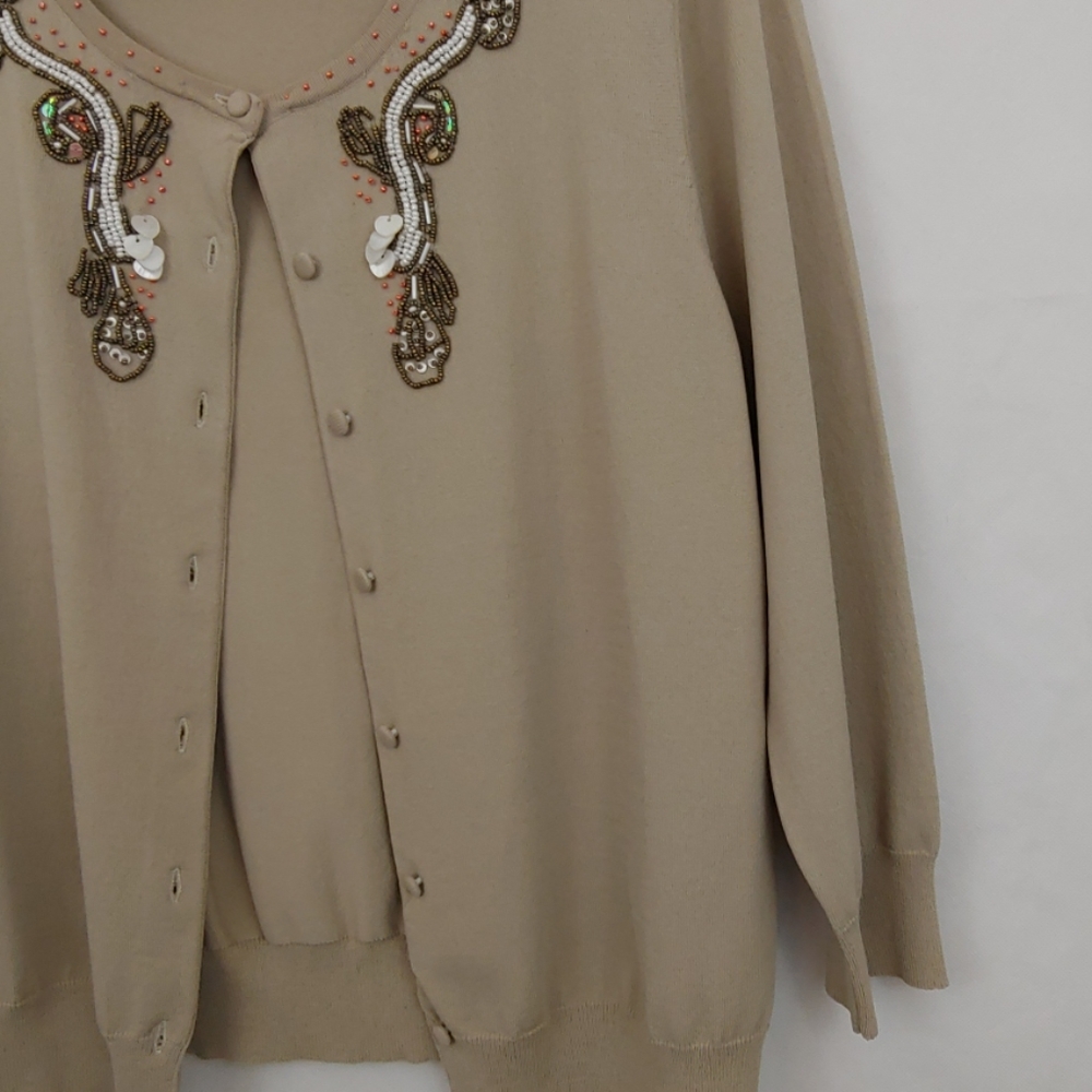 Cable & Gauge Cardigan Tan Sweater Size XL - Picture 3 of 8